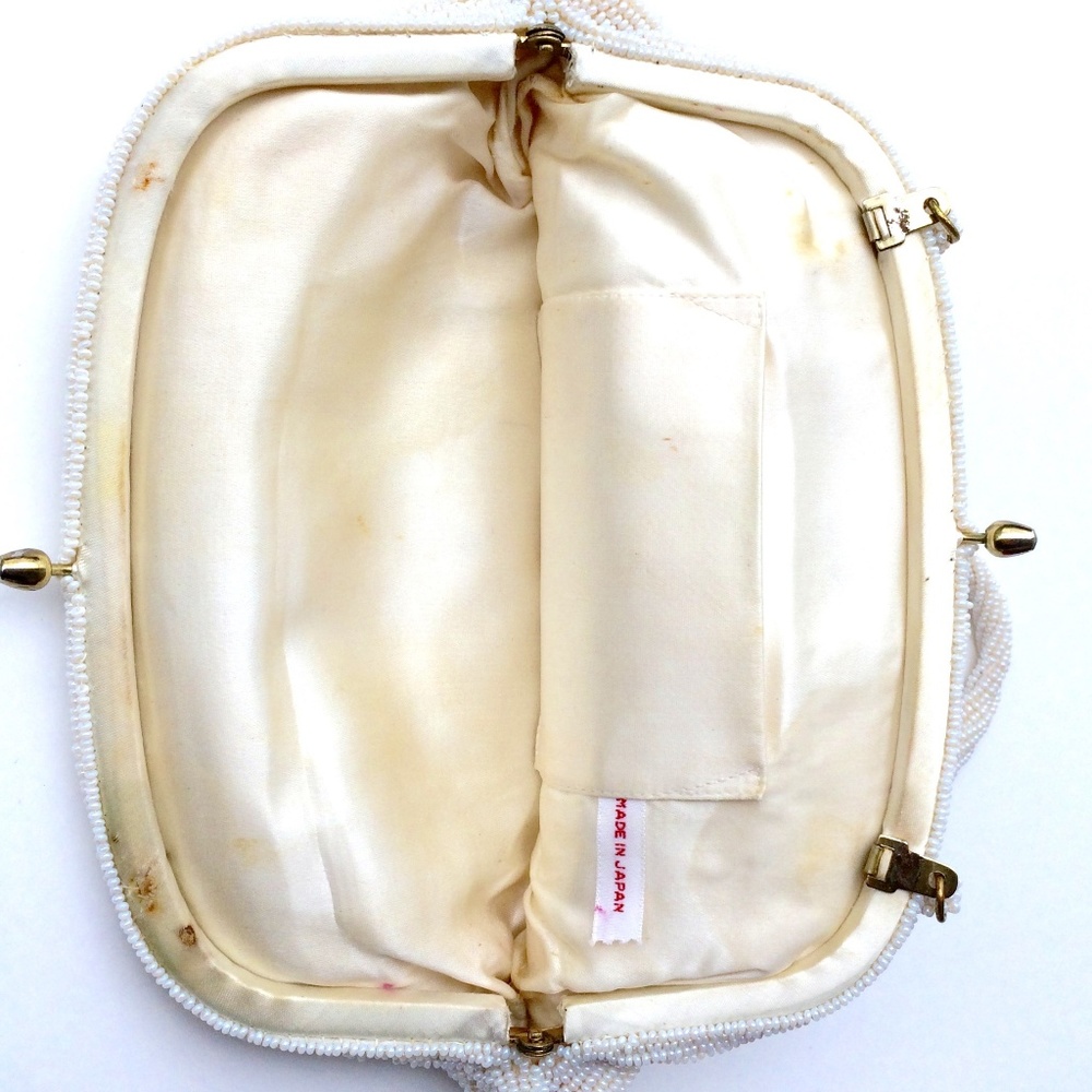 Vintage VTG Beaded Ivory Clutch Evening Handbag - Picture 8 of 8